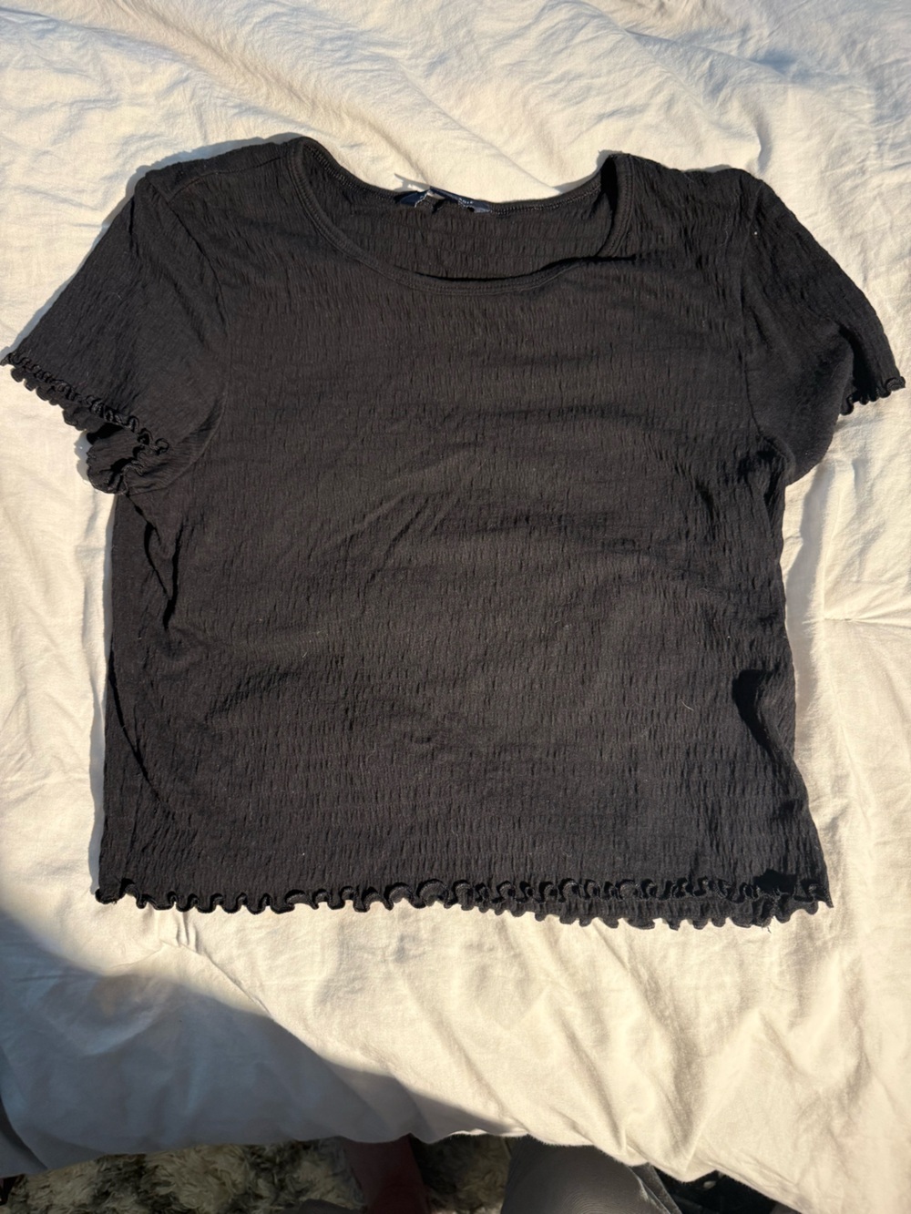 American Eagle Outfitters Black Ruffle-Hem Short Sleeve Tee